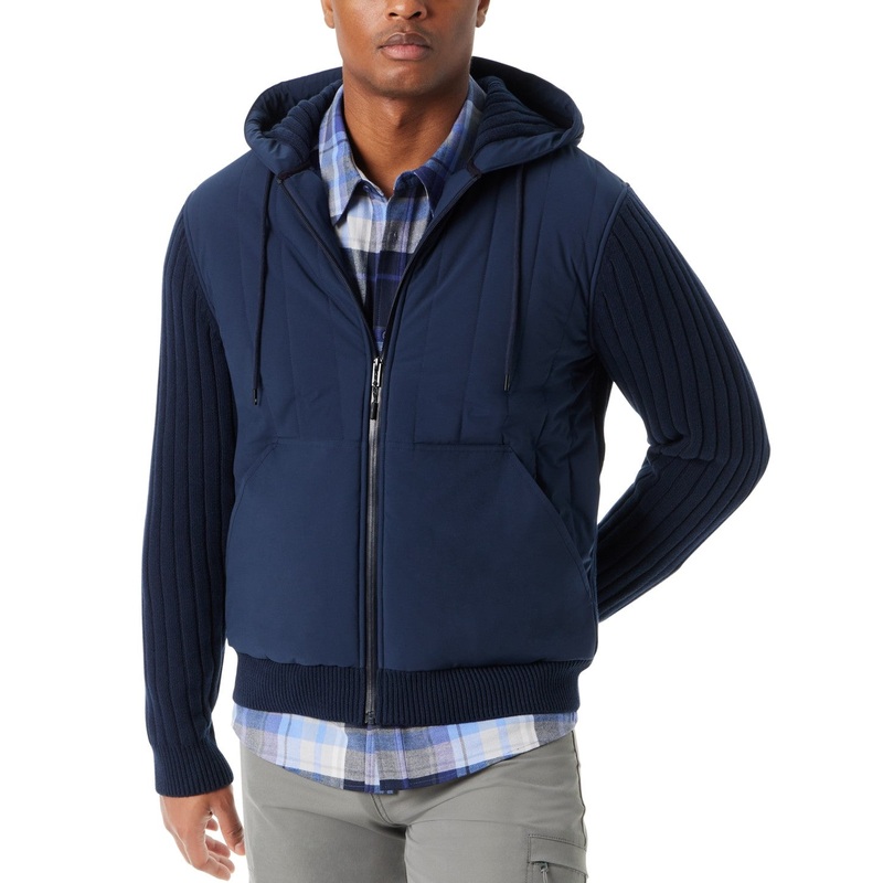 Bass Outdoor Mens Regular fit Zip Mixed Media Sweater Jacket Coat Medium Blue