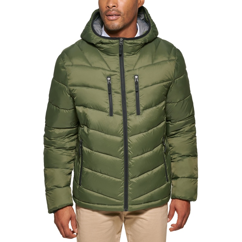 Club Room Mens Classic fit Puffer Jacket Coat XL Green Solid Hooded