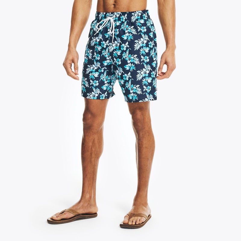 Nautica Mens Regular fit Swim Trunks Swimwear Large / 8 Inseam Blue Floral