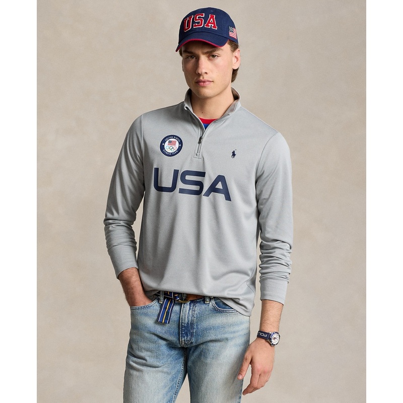 Polo Ralph Lauren Mens Regular fit Team USA Quarter Zip Sweatshirt XL Grey Solid