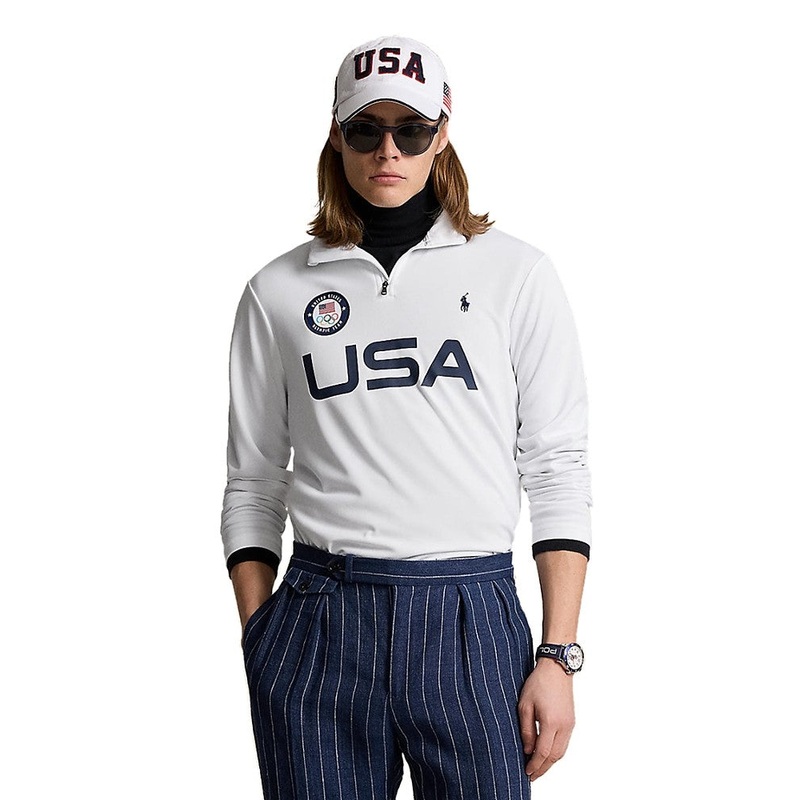 Polo Ralph Lauren Mens Regular fit Team USA Quarter Zip Sweatshirt XL White Solid
