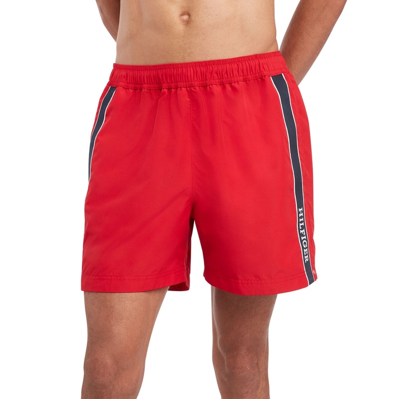 Tommy Hilfiger Mens Regular fit Swim Trunks Swimwear Small 5 Inseam Red Solid