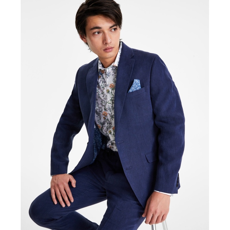 Bar Iii Mens Slim fit Linen Blazer 42 R Blue Solid