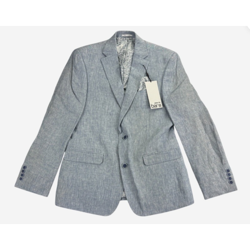 Bar Iii Mens Slim fit Linen Suit Jacket Blazer 38 L Blue Solid