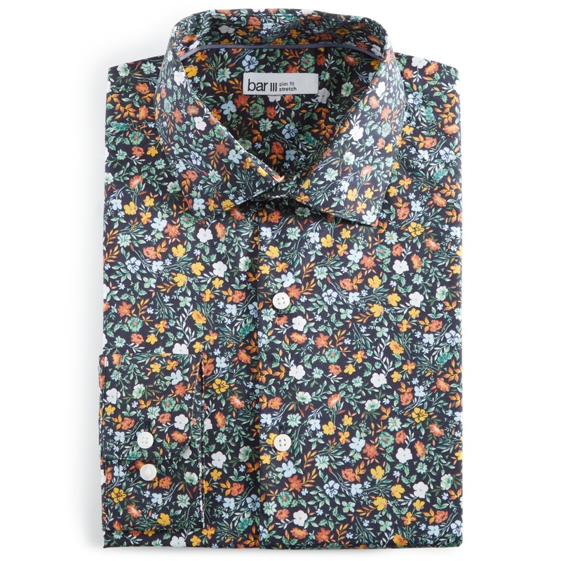 Bar Iii Mens Slim fit Long Sleeve Button-Up Shirt Medium Blue Floral