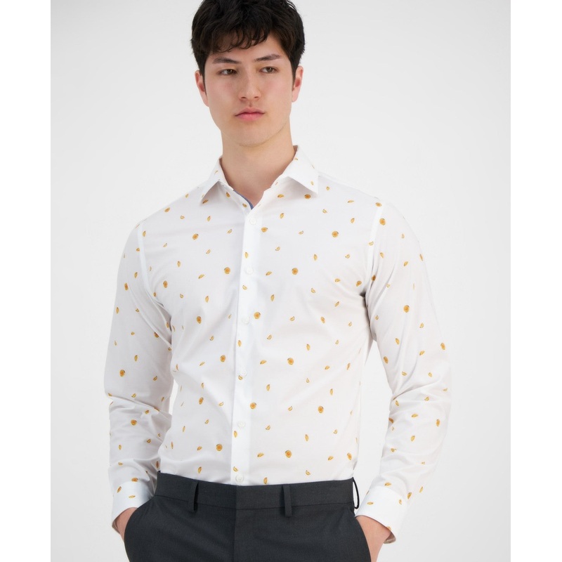 Bar Iii Mens Slim fit Long Sleeve Button-Up Shirt Melon Print Small White