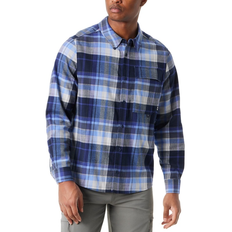 Bass Outdoor Men Classic fit Long Sleeve Button-Up Shirt Small Blue Plaid