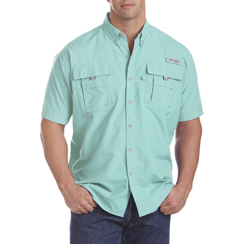 Columbia Men Regular fit Short Sleeve Button-Up Shirt 2XL Blue Solid