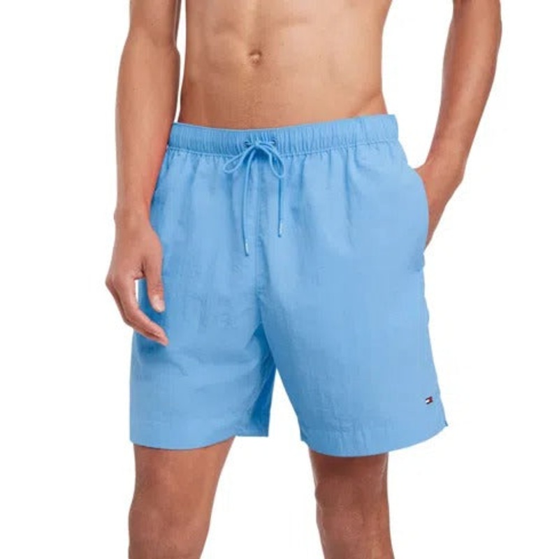 Tommy Hilfiger Mens Drawstring 7 Swim Trunks Small Blue Spell