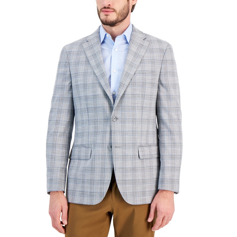 Tommy Hilfiger Mens Modern fit Sport Coat Blazer 46 R Grey Plaid