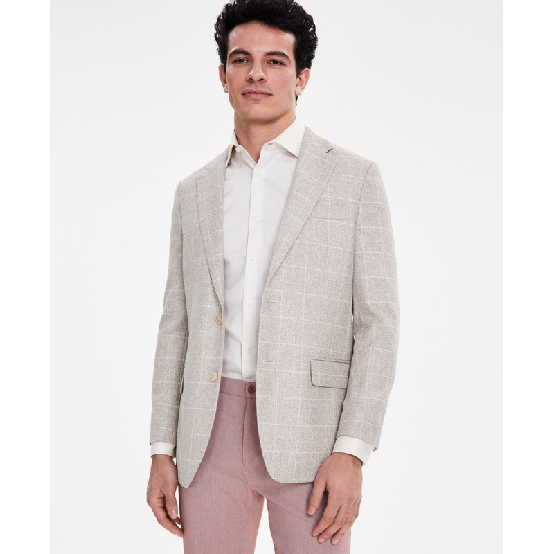 Tommy Hilfiger Mens Modern Fit Windowpane Blazer 36 S Tan/Cream