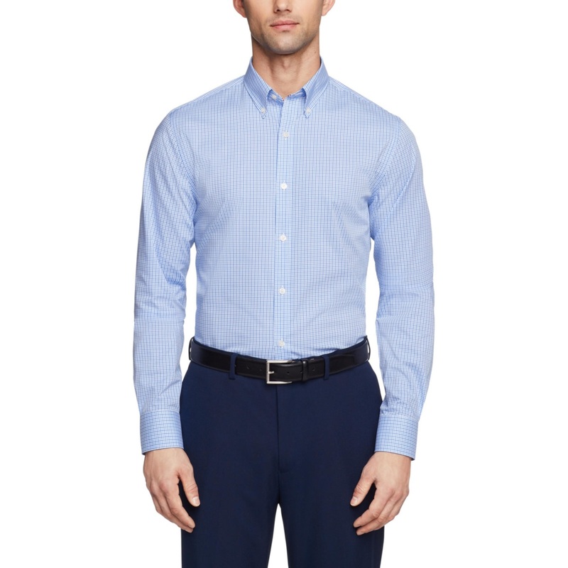 Tommy Hilfiger Mens Regular fit Long Sleeve Button-Up Shirt Medium Blue Check