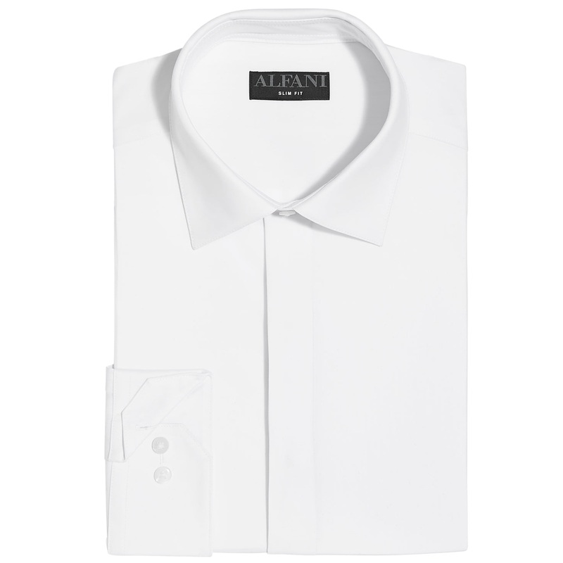 Alfani Men Slim fit Long Sleeve Button-Up Shirt Large White Solid