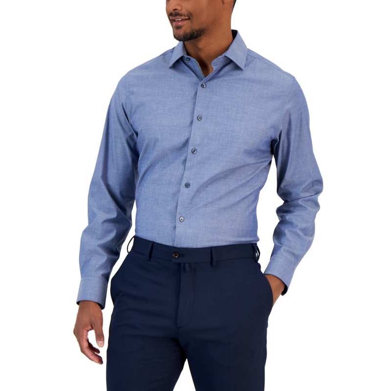 Bar Iii Men Slim fit Long Sleeve Button-Up Shirt Small Blue Solid