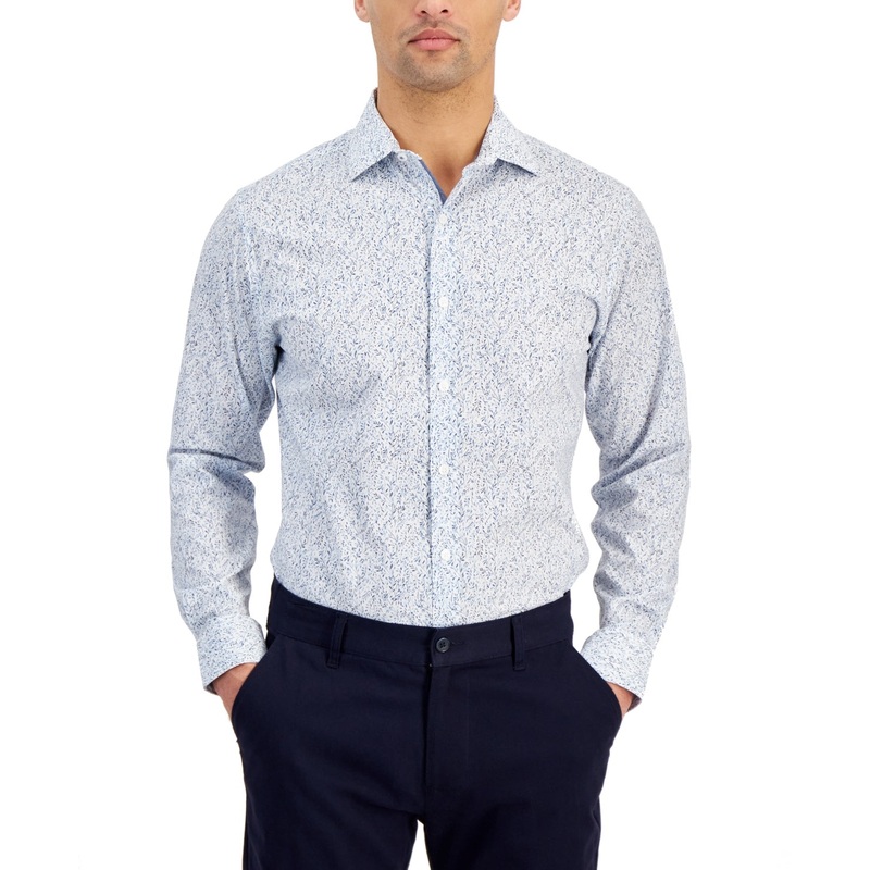 Bar Iii Men Slim fit Long Sleeve Button-Up Shirt Small White