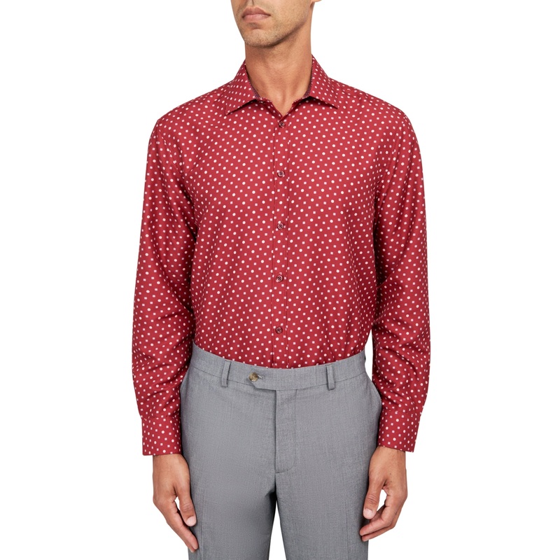 Calabrum Men Regular fit Long Sleeve Button-Up Shirt Large Red Geometric
