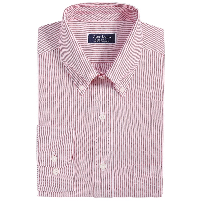 Club Room Men Regular fit Long Sleeve Button-Up Shirt 17 Red Striped