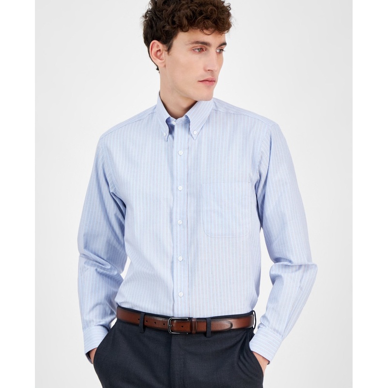 Club Room Men Regular fit Long Sleeve Button-Up Shirt 18 34-35 Blue Striped