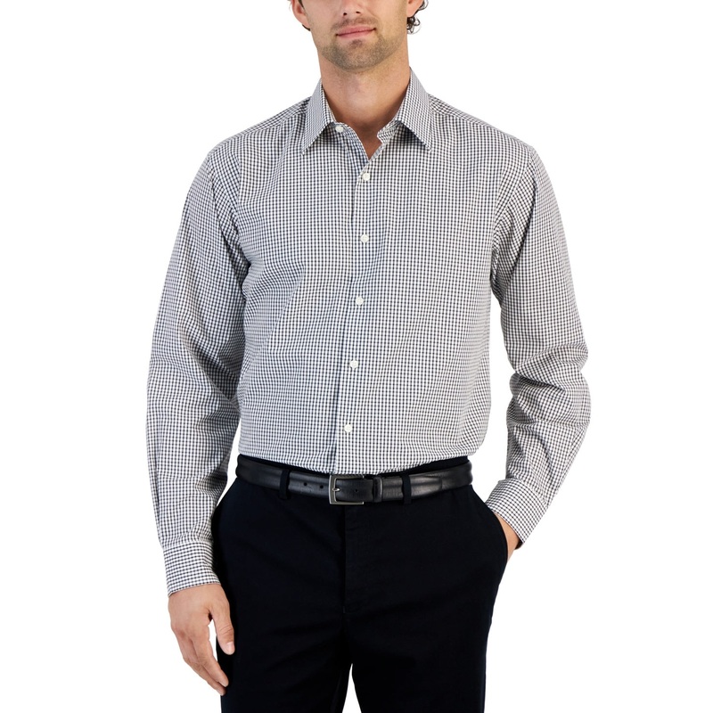 Club Room Men Regular fit Long Sleeve Button-Up Shirt Small Grey Check