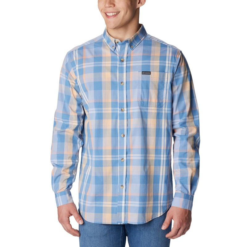 Columbia Men Regular fit Long Sleeve Button-Up Shirt Small Blue Plaid