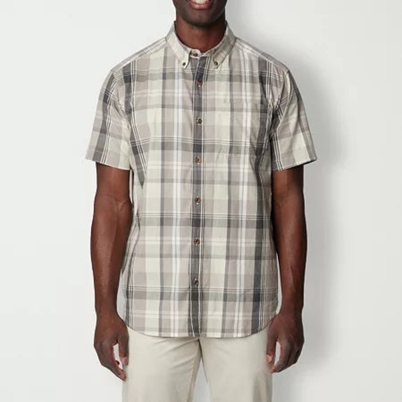 Columbia Men Regular fit Short Sleeve Button-Up Shirt Small Beige Plaid