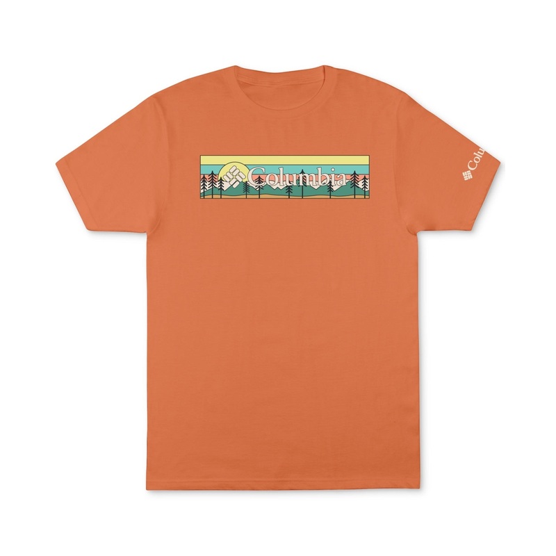Columbia Men Regular fit Short Sleeve Graphic T-Shirt Shirt Small Orange Solid