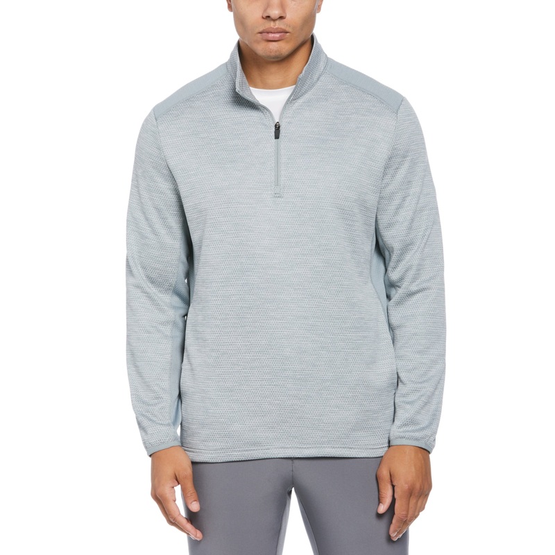 Pga Tour Men  fit Long Sleeve Quarter zip Sweater Medium Grey Solid