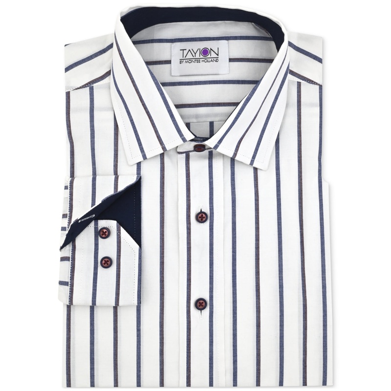 Tayion Collection Men Slim fit Button-Up Shirt 15-15.5 32-33 White Striped