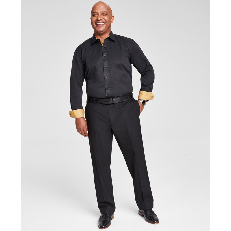 Tayion Collection Men Slim fit Long Sleeve Button-Up Shirt Large Black Solid