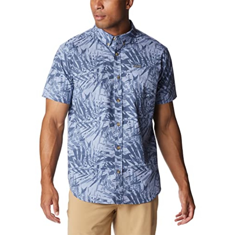 Columbia Men Regular fit Short Sleeve Button-Up Shirt Medium Blue
