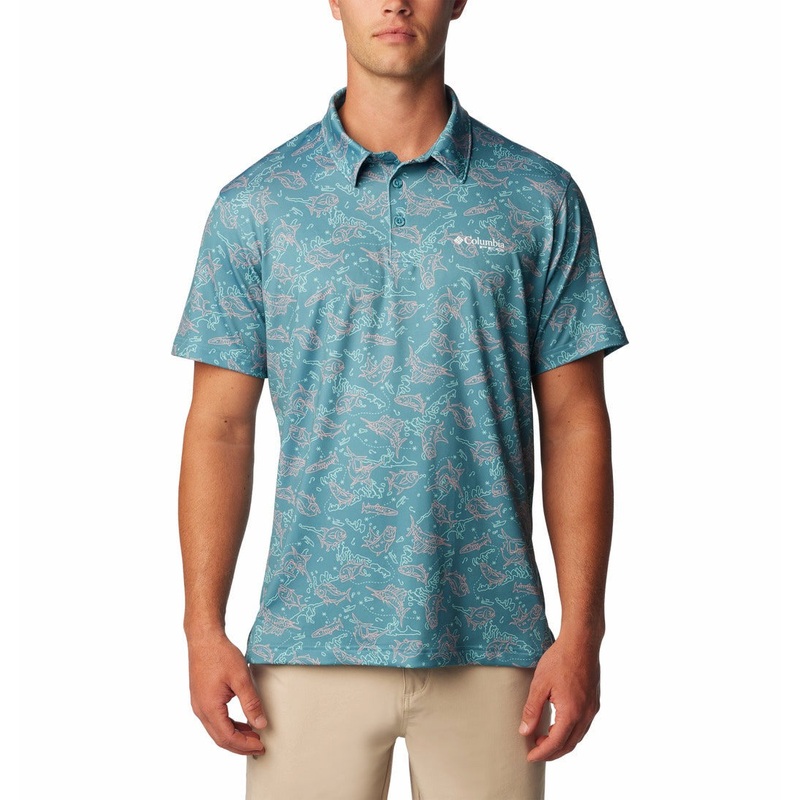 Columbia Men Regular fit Short Sleeve Polo Shirt Small Blue Floral
