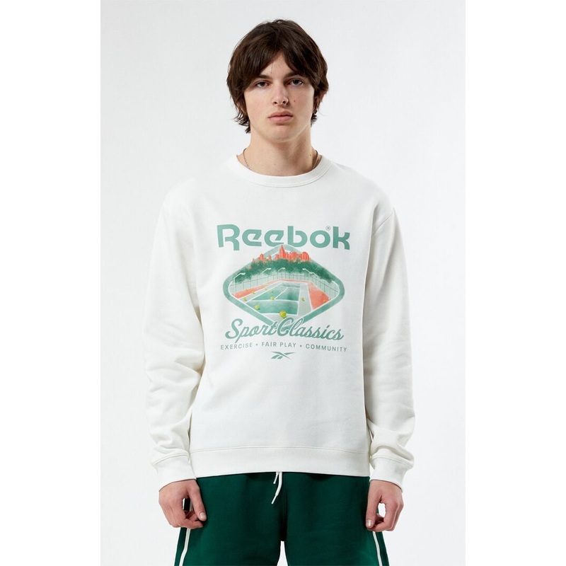 Reebok Men Classic fit Long Sleeve Crewneck Sweatshirt Large White Solid