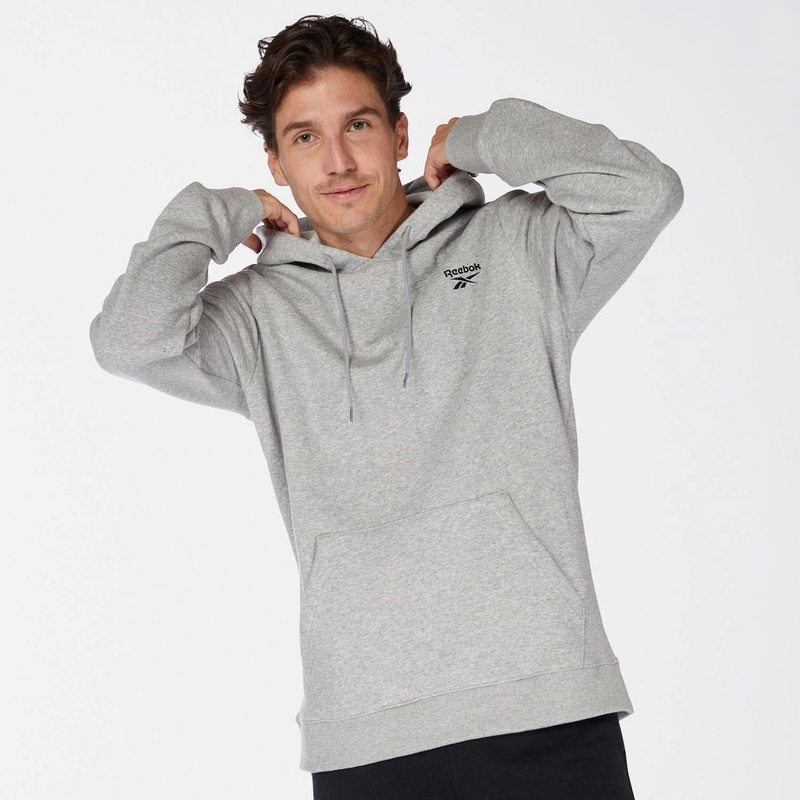 Reebok Men Regular fit Long Sleeve Hoodie Sweatshirt XL Grey Solid