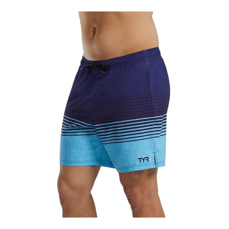 Tyr Mens Regular fit Casual Volley Shorts Large / 7 Blue Striped