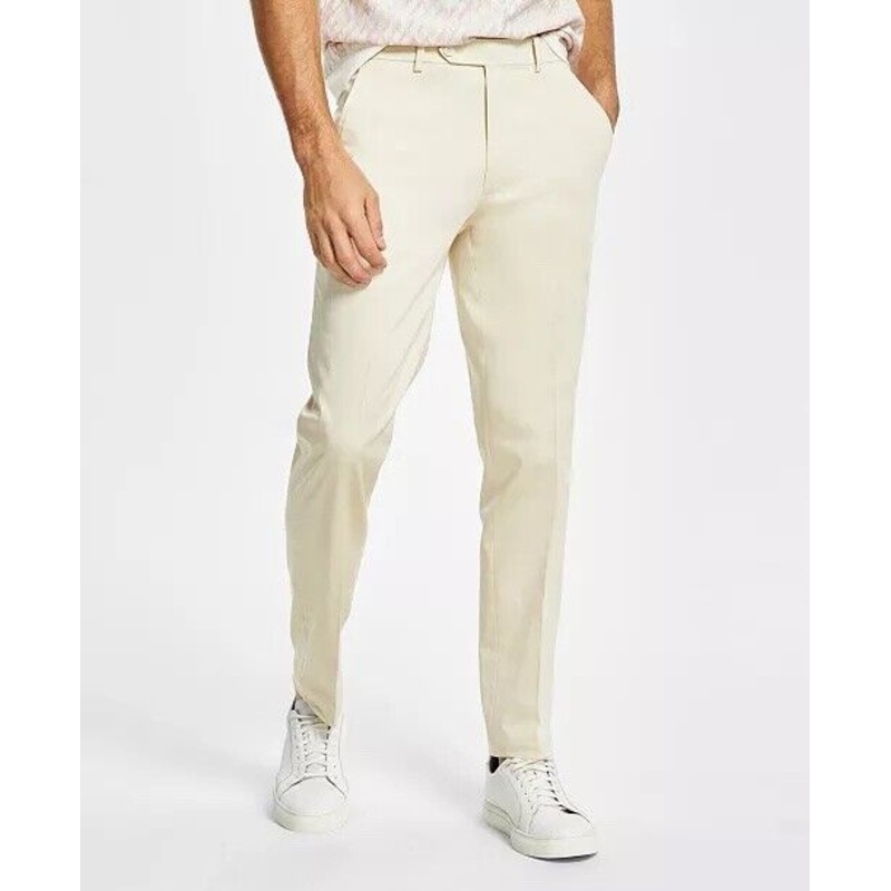 Alfani Men's Dress Pants 36 x 30 Slim-Fit Solid Cream Cotton