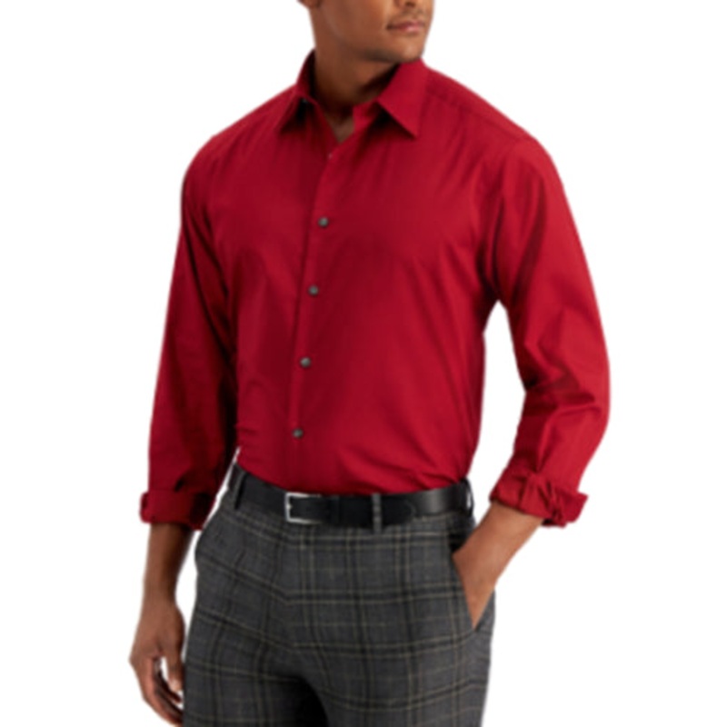 Club Room Men's Solid Dress Shirt Carmine Red Large