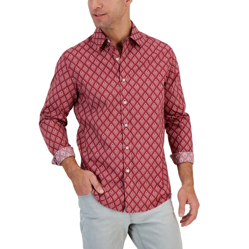 Club Room Mens Long-Sleeve Button Down Dress Shirt Foulard Geometric Karanda 2XL
