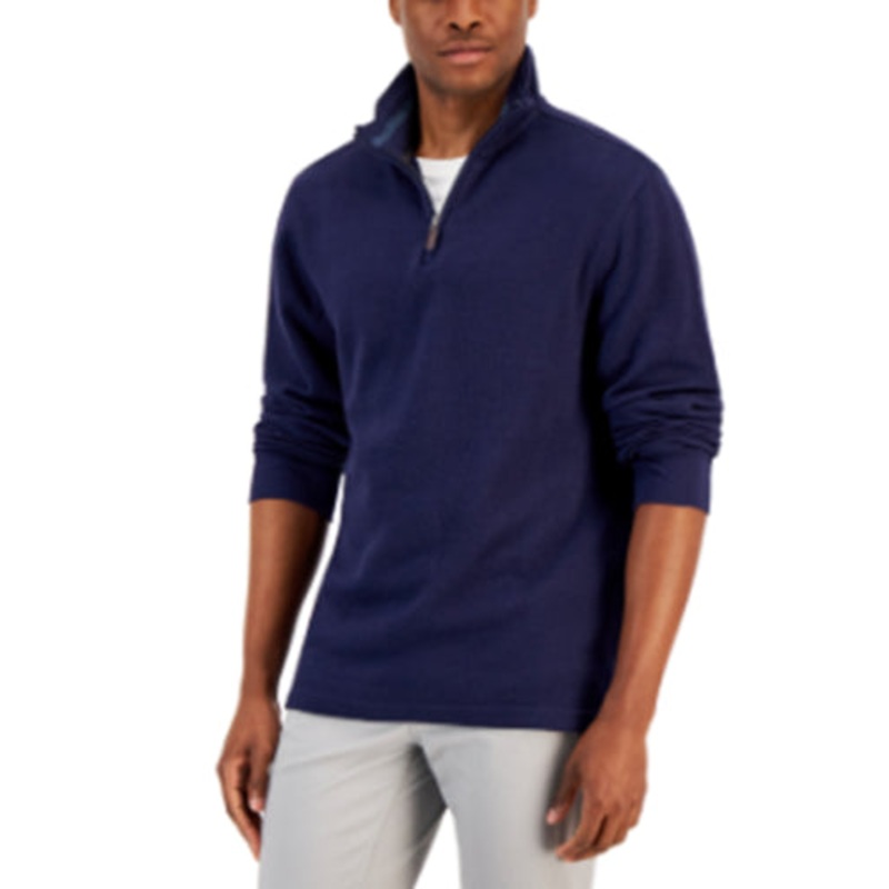 Club Room Mens Solid Classic Fit Quarter Zip Sweater Navy Blue Small