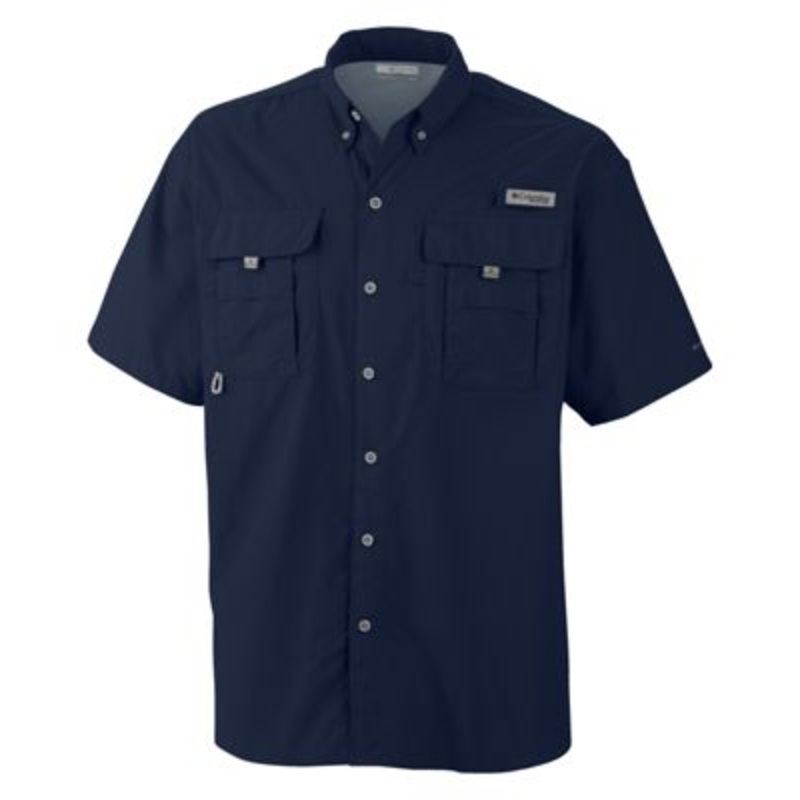 Columbia Men Regular fit Short Sleeve Button-Up Shirt Small Blue Solid
