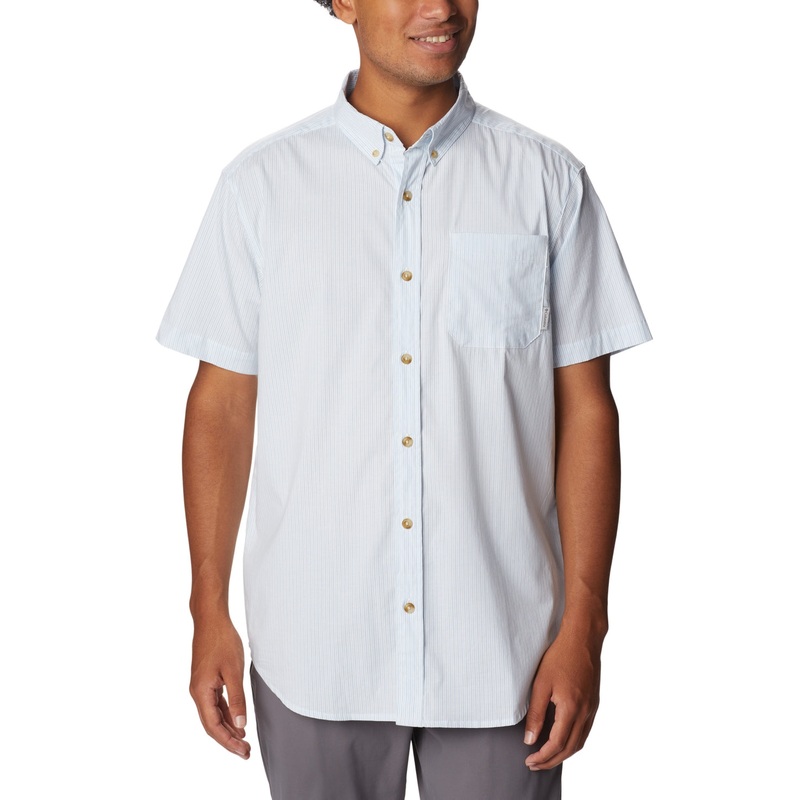 Columbia Men Regular fit Short Sleeve Button-Up Shirt Small Blue Striped