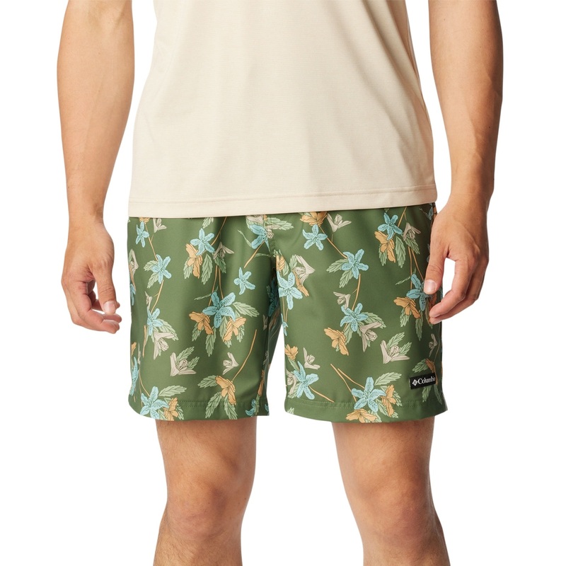 Columbia Mens Regular fit Casual Shorts Large / 6 Green Floral Stretch