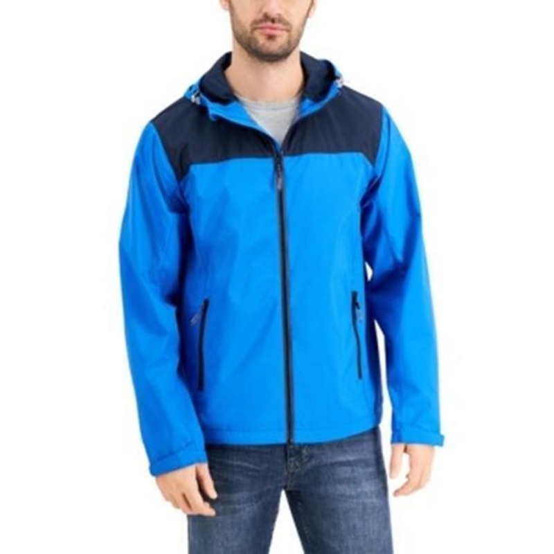 Hawke & Co. Men's All-Season Lightweight Stretch Hooded Rain Jacket Small Blue