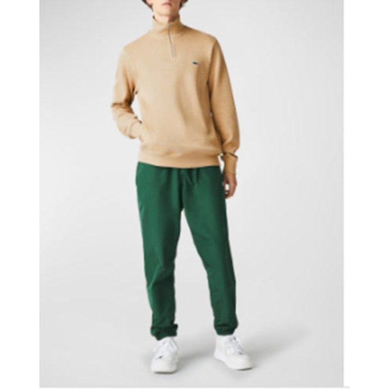 Lacoste Mens Solid Quarter-Zip Sweatshirt Viennese Dark Beige Small