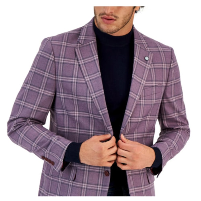 Nautica Men's Modern Fit Plaid Sport Coat Purple 38R