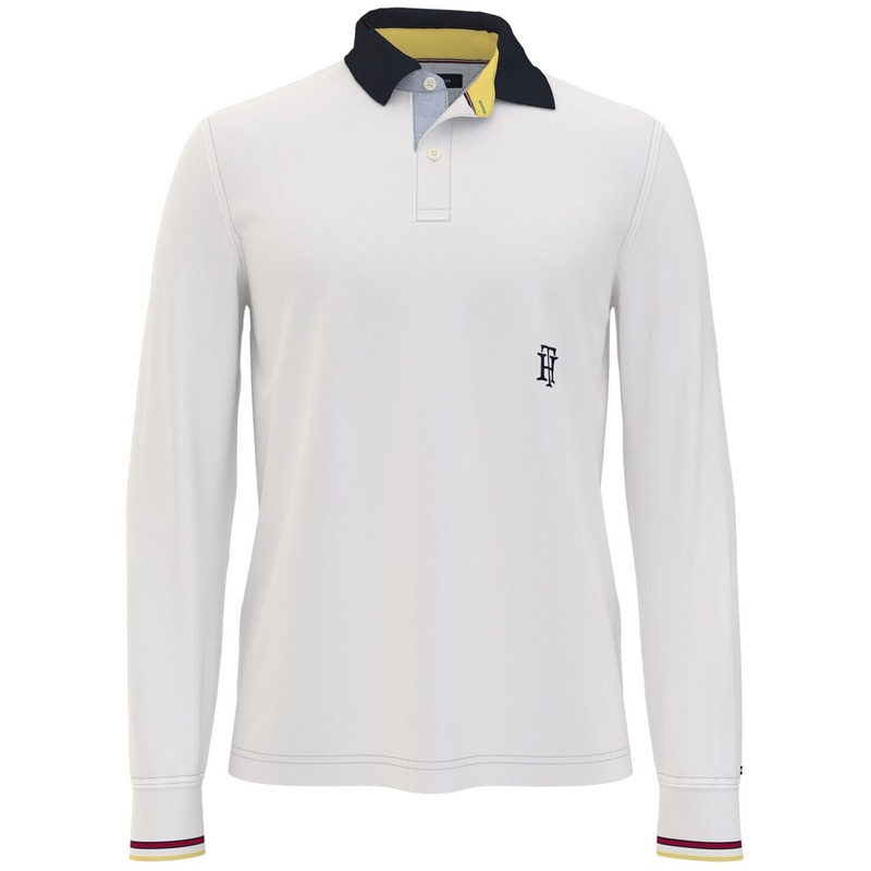 Tommy Hilfiger Men's Essential Logo Long Sleeve Polo Optic White Small