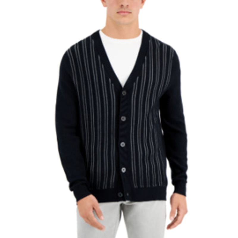 Alfani Men's Classic-Fit Vertical Stripe Cardigan Sweater Deep Black Small