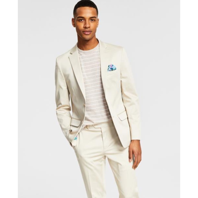 BAR III Men's Suit Jacket Tan 40L Slim-Fit Stretch Solid