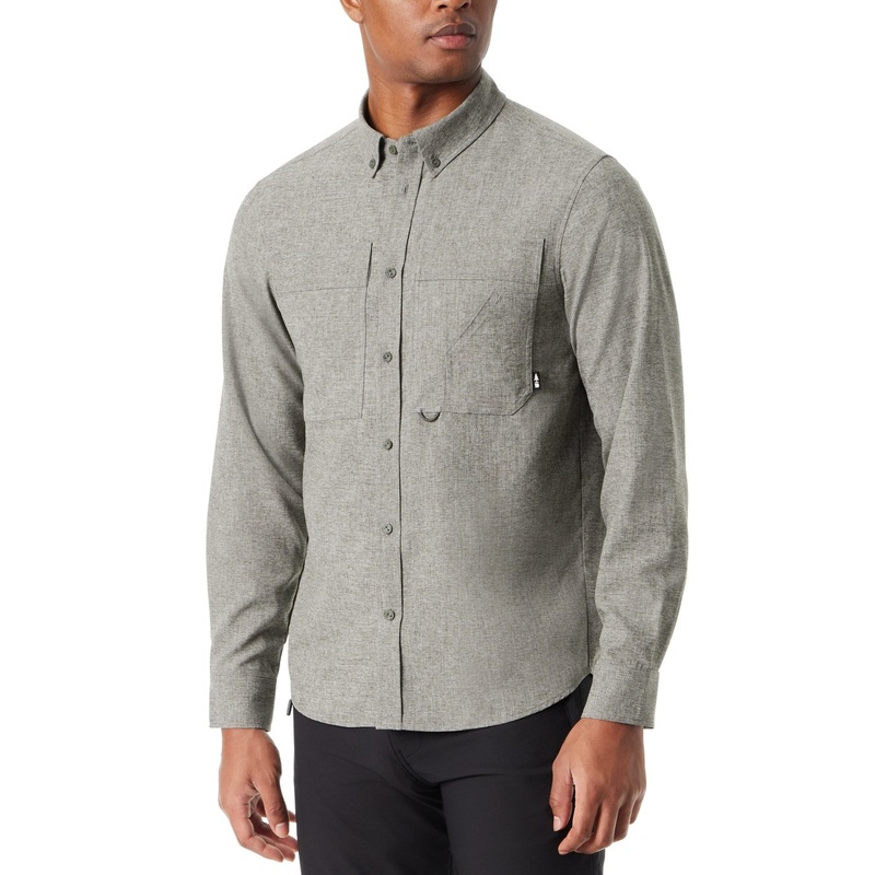 Bass Outdoor Men Classic fit Long Sleeve Button-Up Shirt Small Grey Solid