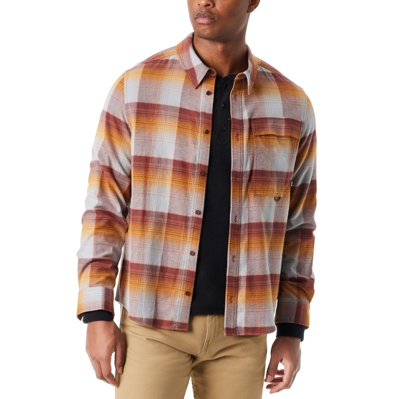 Bass Outdoor Men Classic fit Long Sleeve Button-Up Shirt XL Brown Plaid
