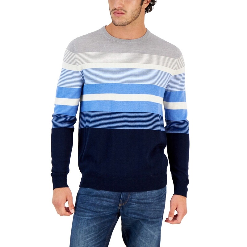 Club Room Mens Ombre Stripe Crewneck Sweater Navy Blue XL